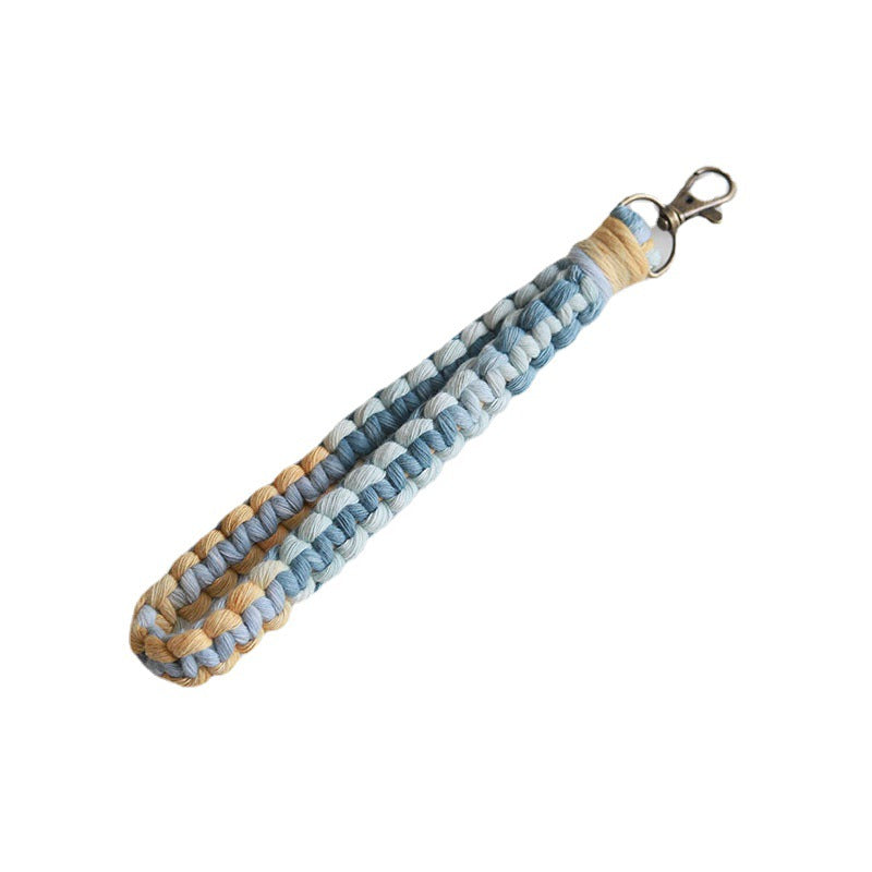 Wholesale Bohemian Gradient Color Braided Cotton Rope Wrist Strap Keychain